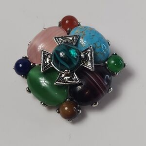 Multicolor Gemstone Brooch